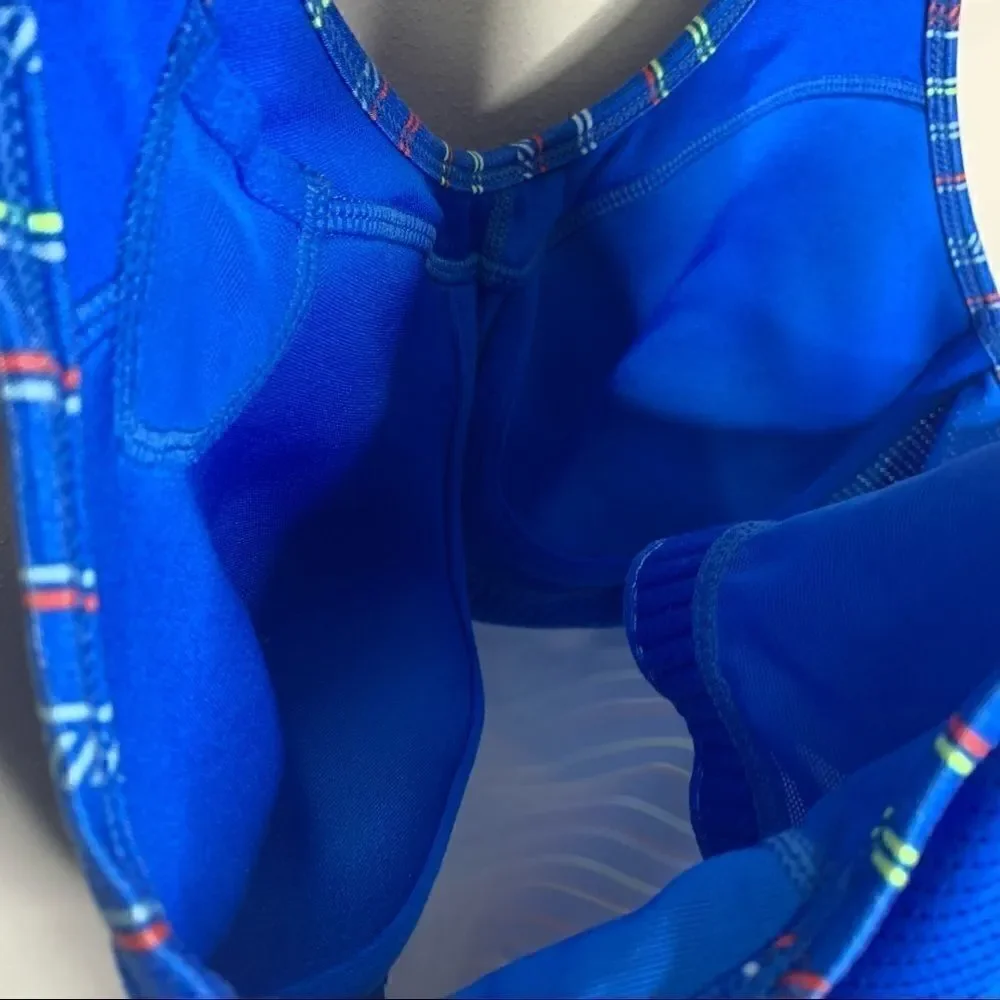 Nike blue racer back medium workout stripes top